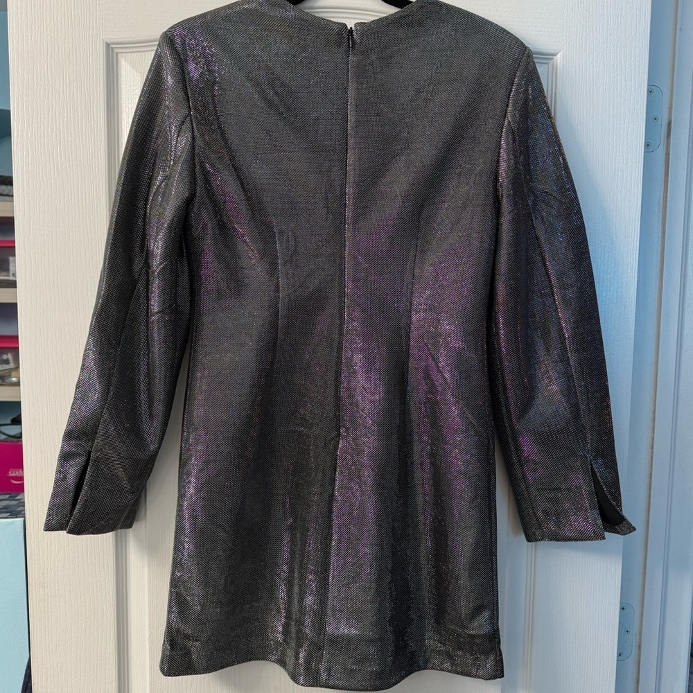 H&M Elegant Black/Silver-Colored Metallic Long Sleeve Lined Mini Dress - Picture 9 of 16